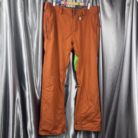 Volcom Let It Storm Freakin Snow Pants Men's Lg Burnt Orange Chinos Zip Tech Ski - Picture 1 of 17